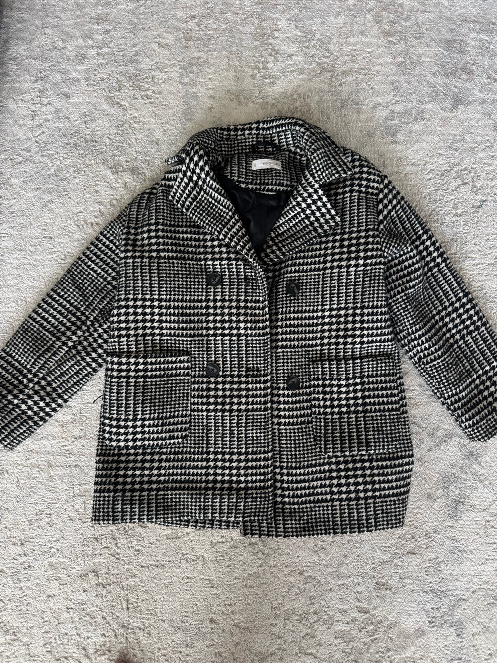 Mango Black & White Houndstooth Pea Coat